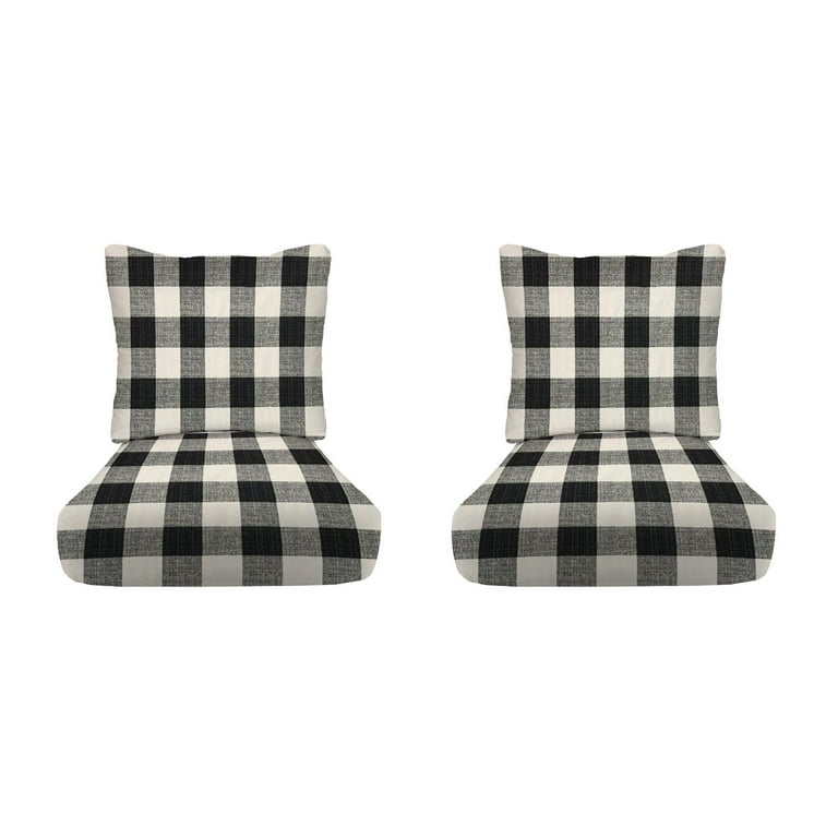 Black Buffalo Check Outdoor Chair Pads, Set of 2