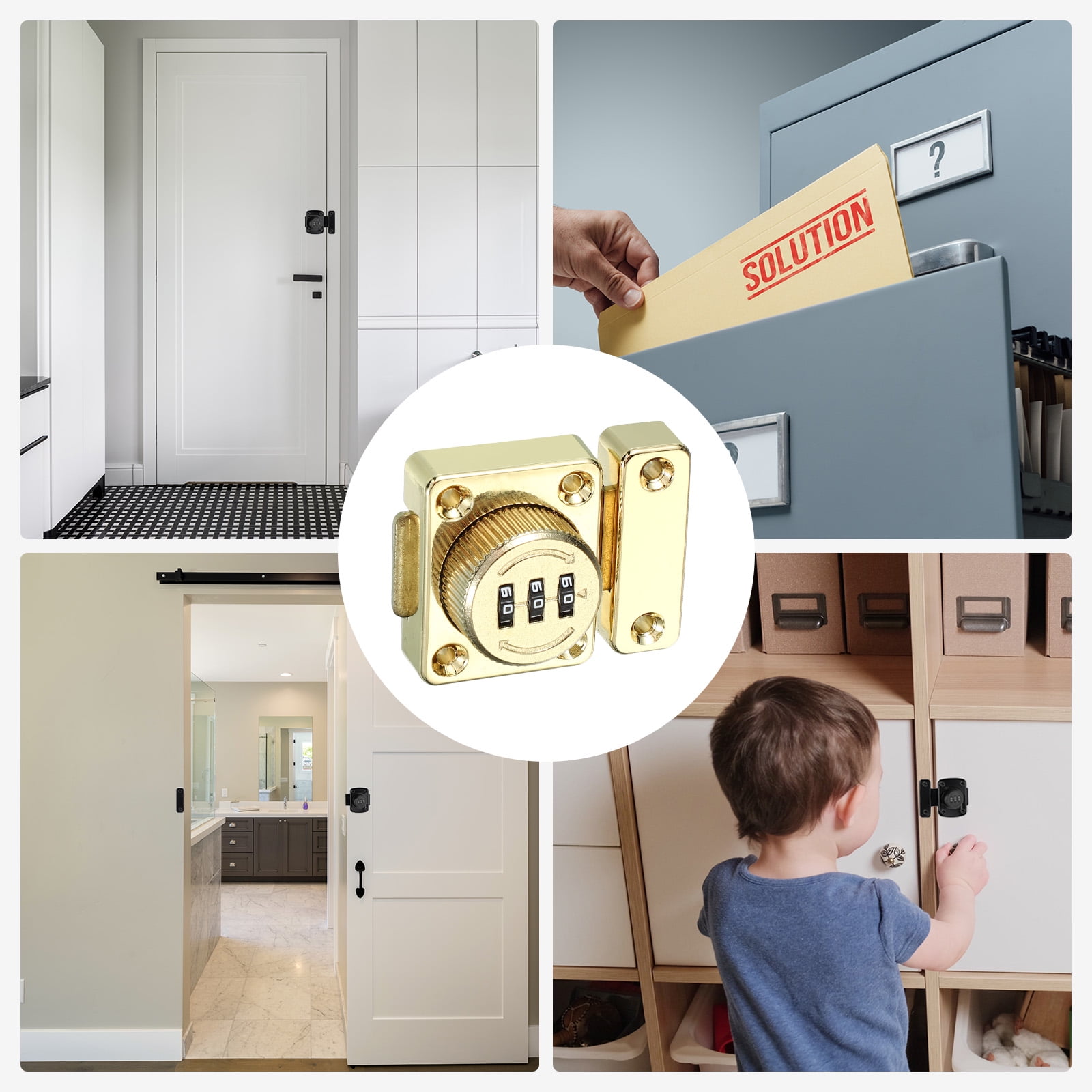 Uxcell Combination Cabinet Latch Zinc Alloy Keyless Drawer Lock 3-Digit Password Cabinet Lock Safety Lock Gold
