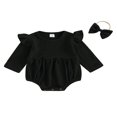 thumbnail image 1 of Infant Baby Girl Boy Rompers Newborn Long Sleeve Jumpsuits Bodysuits with Headband Set, 1 of 7