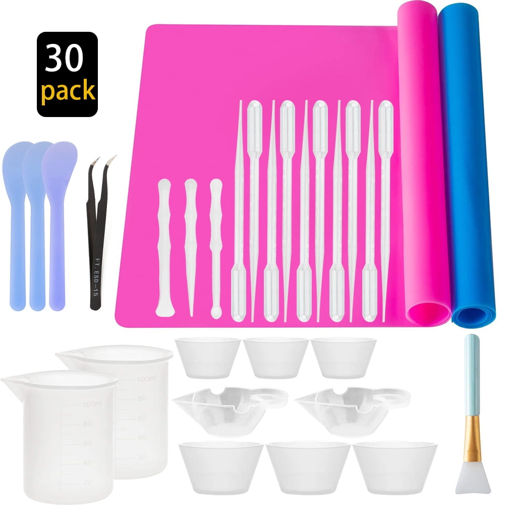 QUEENTRADE Epoxy Resin Tool Kit,  Sheets Silicone kit, Soft Measuring Cups,  Mixing Cups,Silicone Stir Sticks...Set of 30