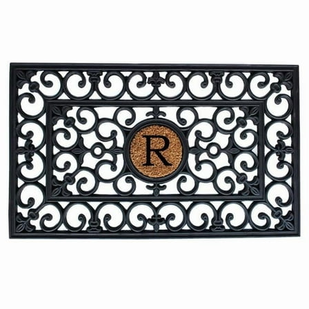 Calloway Mills  18 x 30 in. Rubber Monogram Rectangular Doormat, Black & Natural - Letter R