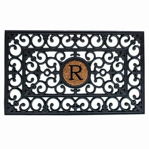 Calloway Mills  18 x 30 in. Rubber Monogram Rectangular Doormat, Black & Natural - Letter R