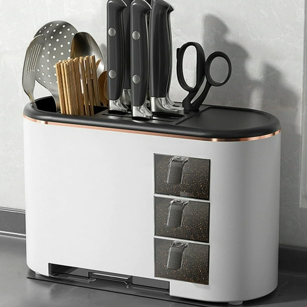 Estantería multifuncional para cocina | Estantería organizadora de plástico para cuchillos de cuchillos Condimentos | Soporte para encimeras de gran capacidad y ahorro de espacio | 13,39x8,66x5,51