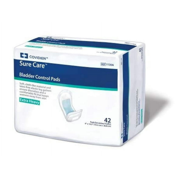 Sure Care Bladder Control Pads, Unisex, Heavy Absorbency, One Size Fits Most (4 Inches x 14.5 Inches), 42 Count