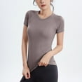 thumbnail image 4 of Htigea Clearance Workout Tops for Women Breathable Loose Fit Yoga T Shirts Short Sleeve Running Gym Athletic Tee Top Brown,M, 4 of 5
