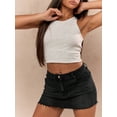 thumbnail image 3 of Black Distressed Denim Mini Skirt Raw Hem High Waisted A-Line Casual, 3 of 8