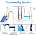 thumbnail image 3 of KL KLB Sport 7 in 1 Swing Set for Kids Backyard Outside, A-Frame Heavy-Duty Metal Swing Sets with Slide, 2 Swing Seats, 1 Climbing Net & Ladder, 1 Gym Ring and 1 Basket, 3 of 8