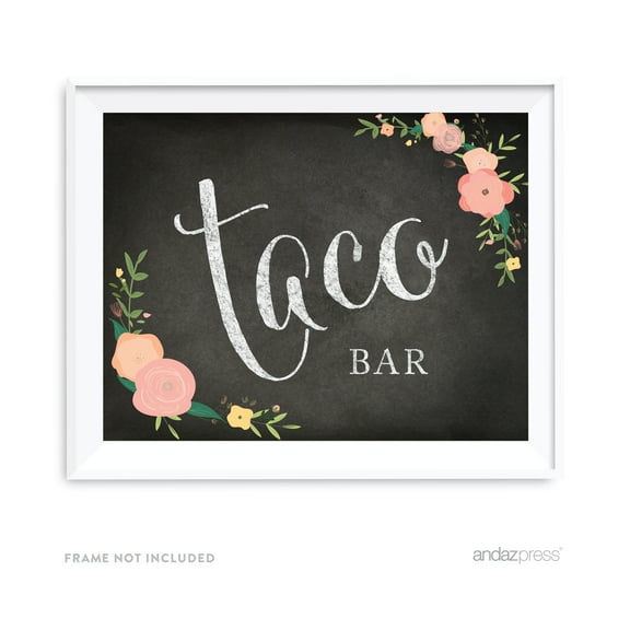 Taco Bar Chalkboard & Floral Roses Wedding Party Signs