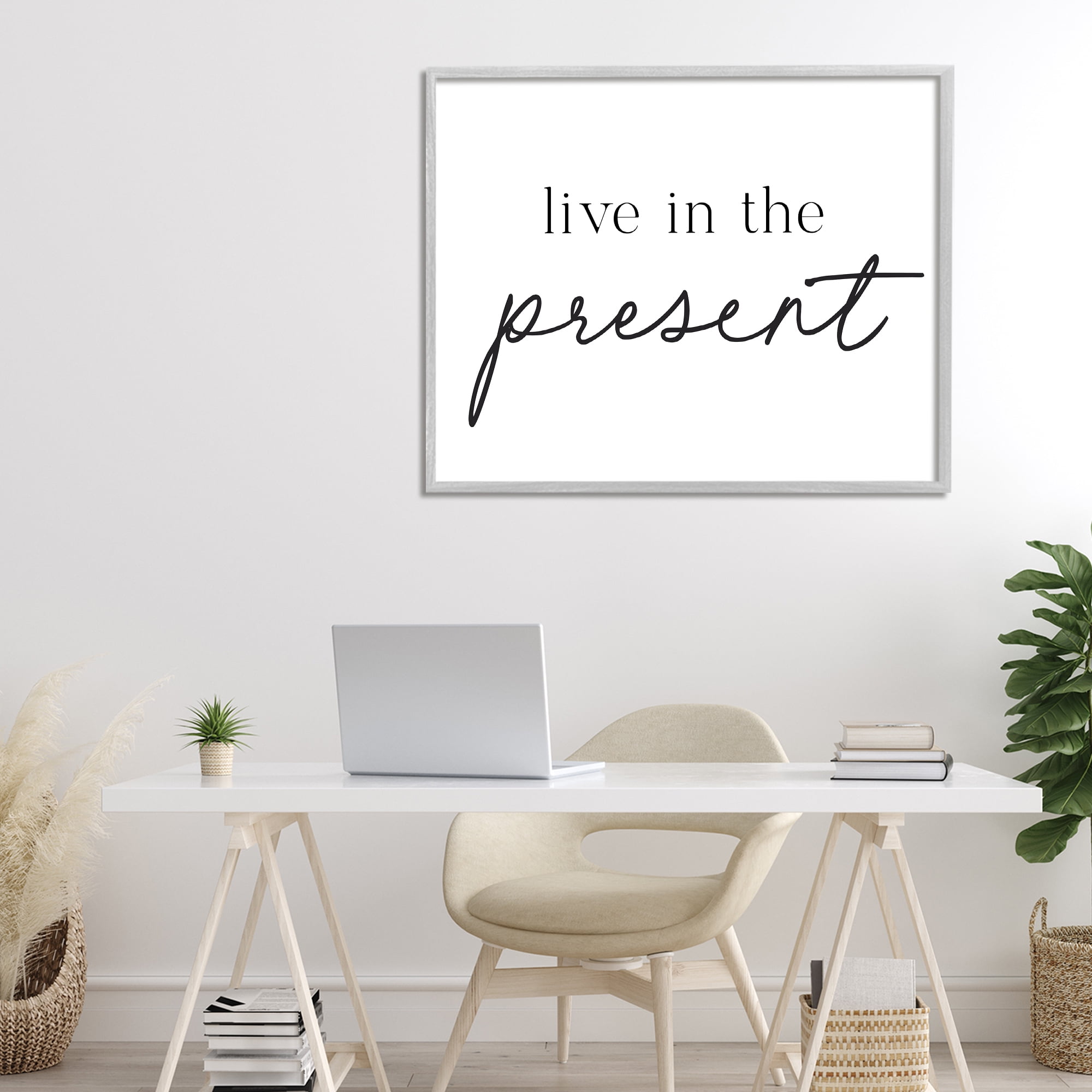 Live In The Present Gray Framed Giclee Art, design by Lettered and Lined