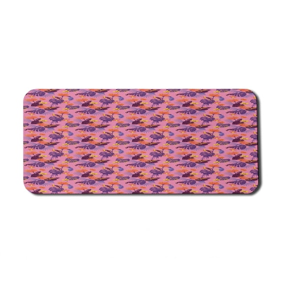 Tropical Computer Mouse Pad, Summer Feel Monstera Banana Leaves Exotic Rhythmic Floral Illustration, Rectangle Non-Slip Rubber Mousepad X-Large, 35" x 15", Pastel Pink Multicolor, by Ambesonne
