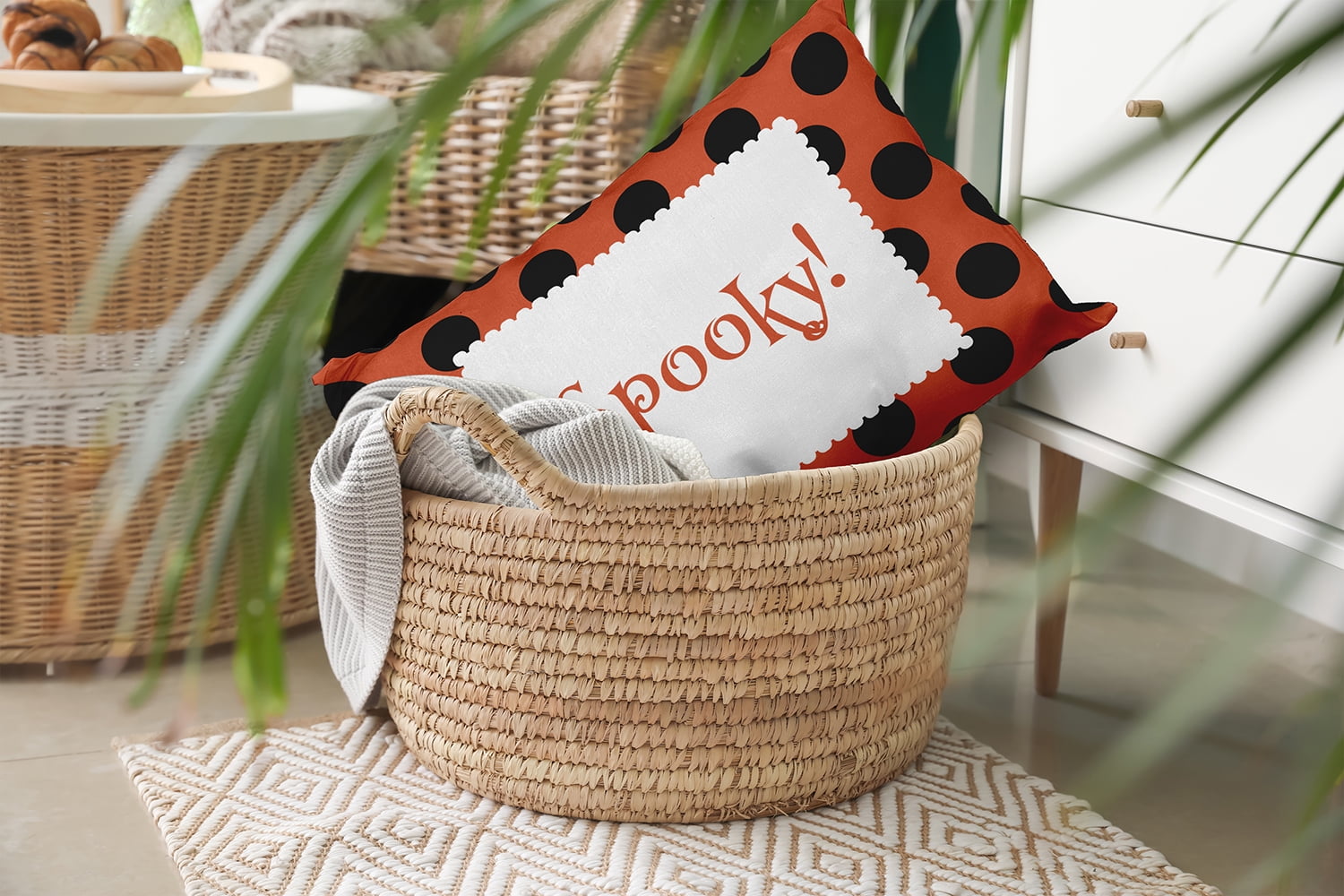 20" x 14" Simply Daisy Halloween Spooky Dots Polyester Indoor/Outdoor Pillow, Harvest Orange Qty 1