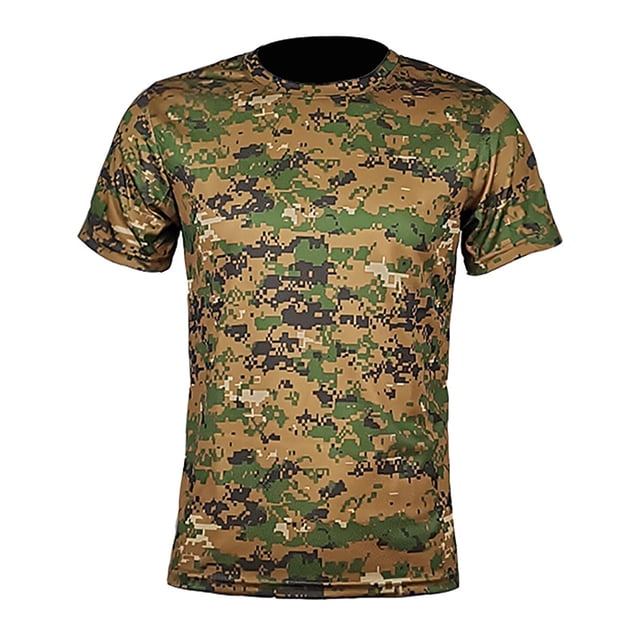 Camouflage Performance Shirt for Men Lightw8 Quick Dry Short Sleeve Round Neck 100% Polyester Topc
