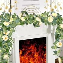 Kugisaki Christmas Decoration Christmas Floral Garland With Red White Flowers 6.7FT Green Foliage Holiday Decoration For Mantel Doorway And Staircase Indoor Outdoor Christmas Decor