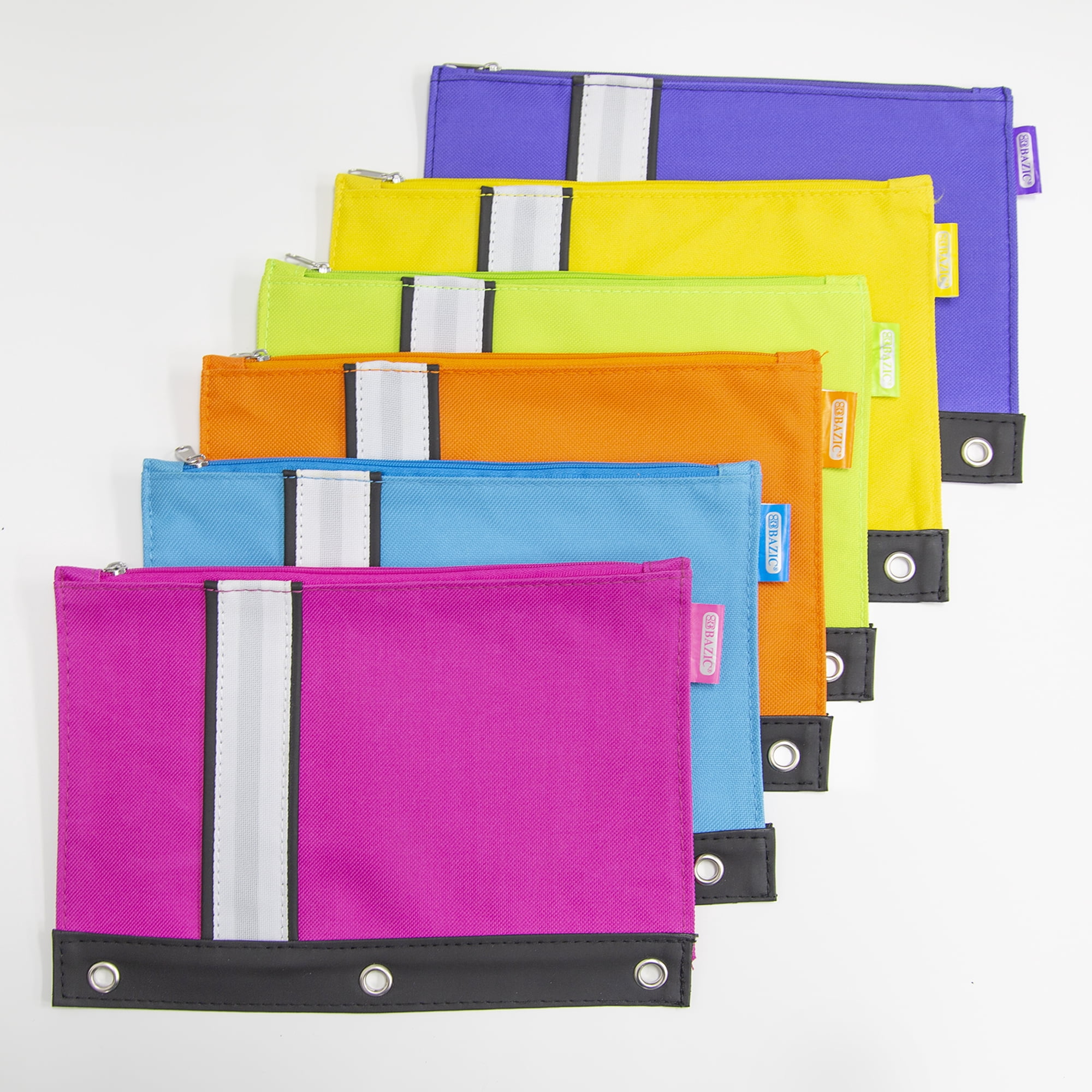 BAZIC Pencil Pouch 3 Ring Binder Pouch w/ Rivet Enforced Rings Holes, 24-Pack
