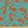thumbnail image 2 of Ambesonne Cartoon Fabric by the Yard Upholstery, Art Tractor Trucks, 3 Yards, Burnt Orange Turquoise, 2 of 5