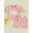 thumbnail image 2 of FEORJGP Toddler Baby Girls 2 Piece Outfit 0-3Y Infant Short Sleeve T-Shirt Letter Print Shirt Crew Neck Tops and Elastic Shorts Set Newborn Casual Cute Summer Clothes, 2 of 9