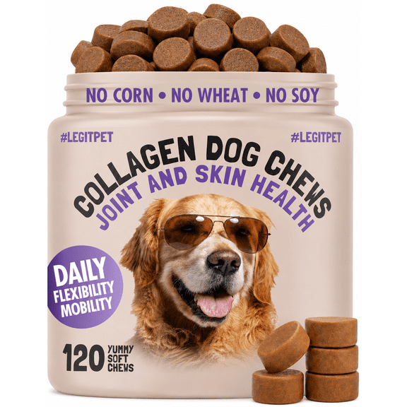LEGITPET Collagen Dog Chews for Hip & Joint, Mobility, Skin & Coat Support, All Breeds, 120 Soft Chews