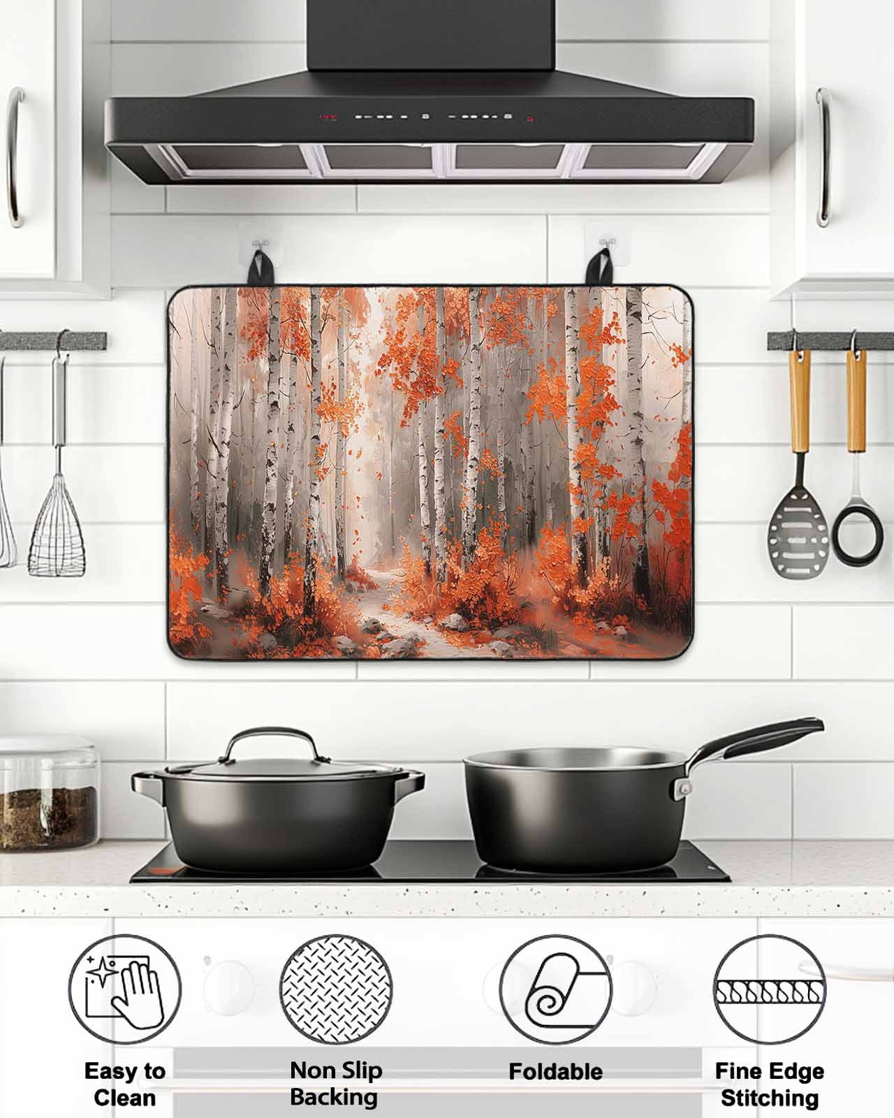 Stove Top Covers for Electric Stove, Red Orange Glass Stovetop Cover Protector, Modern Oil Painting Art Forest Induction Cooktop Protector Oven Mat for Kitchen Countertop 24"x21"