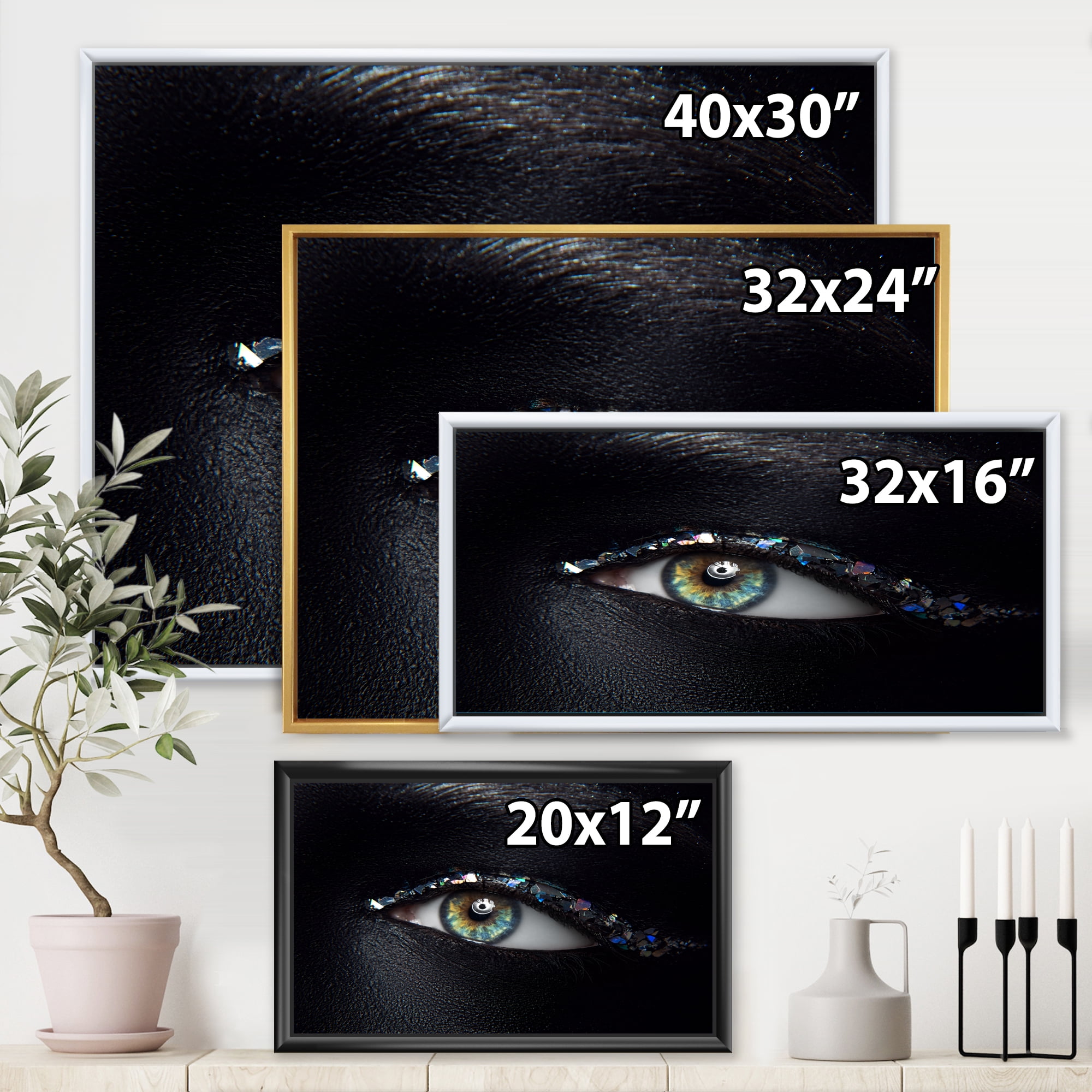 Girl Eyes With Multi-Colored Glass Sparkles 32 in x 16 in Framed Photography Canvas Art Print, by Designart