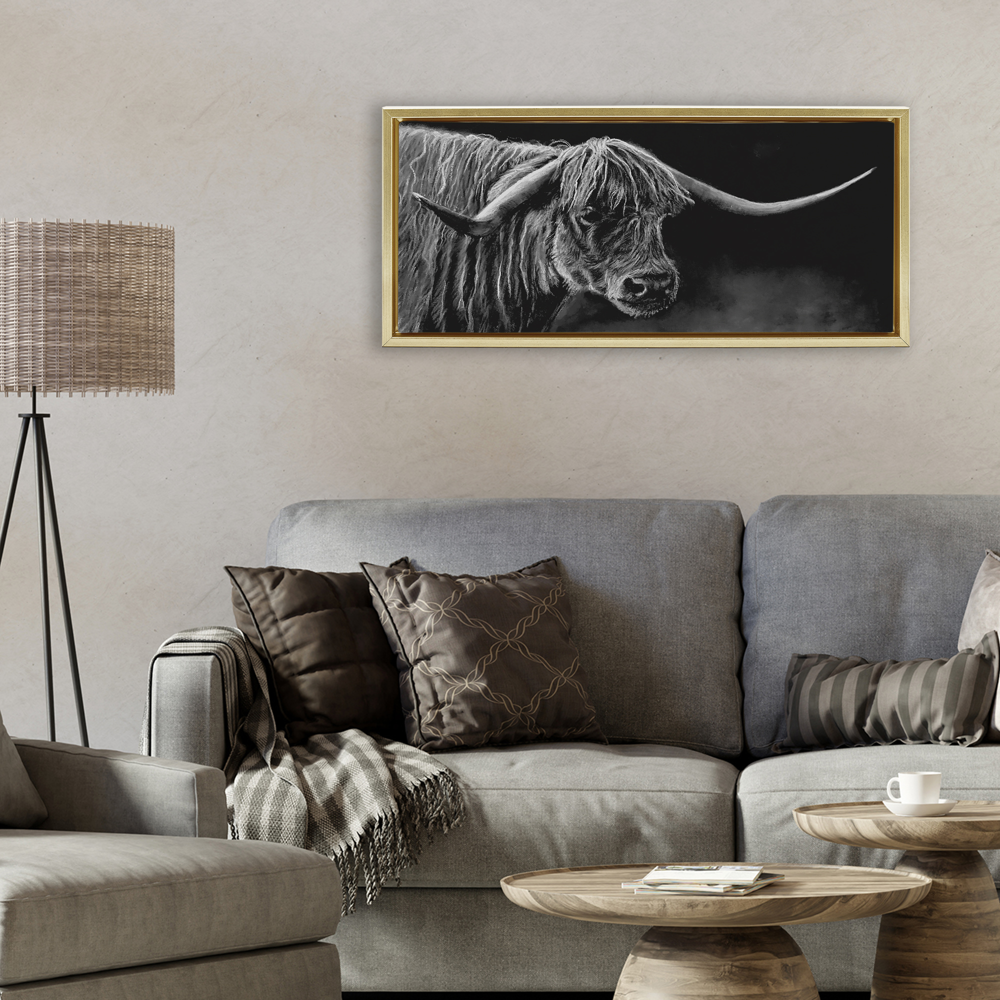 Highland Longhorn Portrait Gold Framed Floater Canvas Wall Art, design by Patricia Reynolds