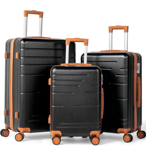 Zimtown 3 Piece Luggage Set, ABS Hardside Lightweight Suitcase with TSA Lock Spinner Wheels, Black