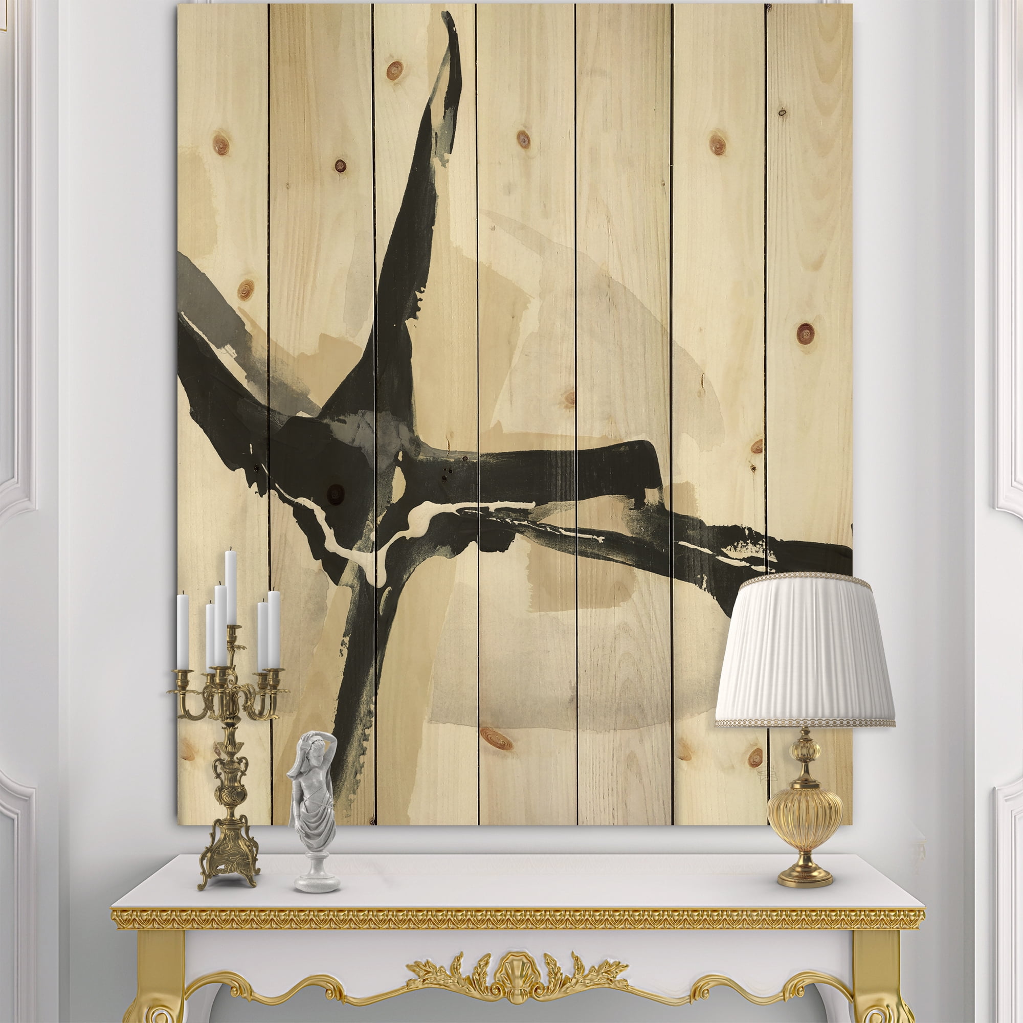 Designart 'Fractal Creamy Tan Form II' Modern Glam Print on Natural Pine Wood