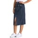 thumbnail image 4 of Falda de mezclilla INSPIRE CHIC para mujeres, con botones, dos bolsillos, dobladillo dividido, falda de jeans casual L azul, 4 of 6