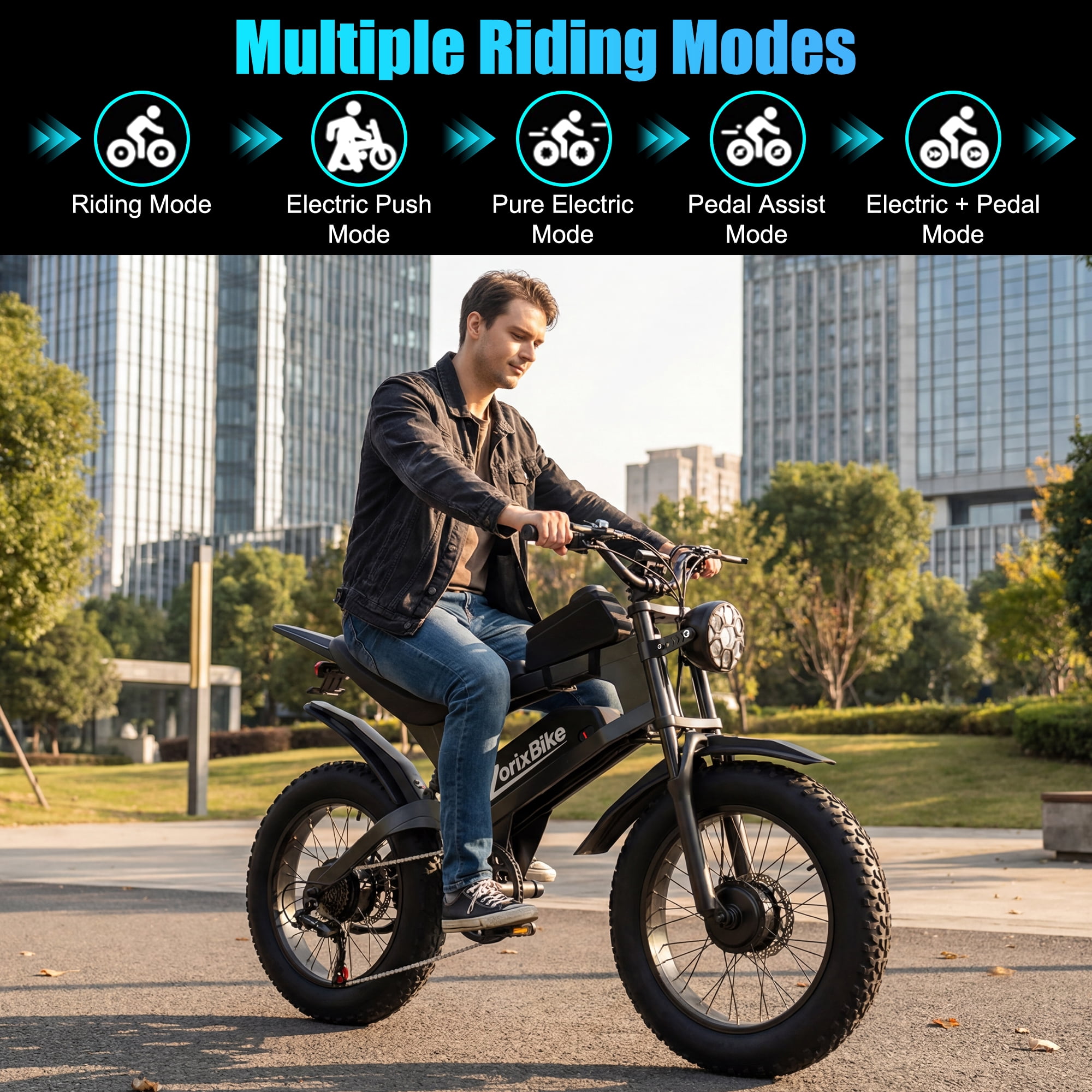ZorixBike R8 Pro 3000W Peak Dual Motor Electric Bike for Adults, 20" x 4.0" Fat Tire All Terrain Ebike with 48V 20Ah Removable Battery, 35MPH Max Speed, 35° Climbing Ability, 5 Riding Modes