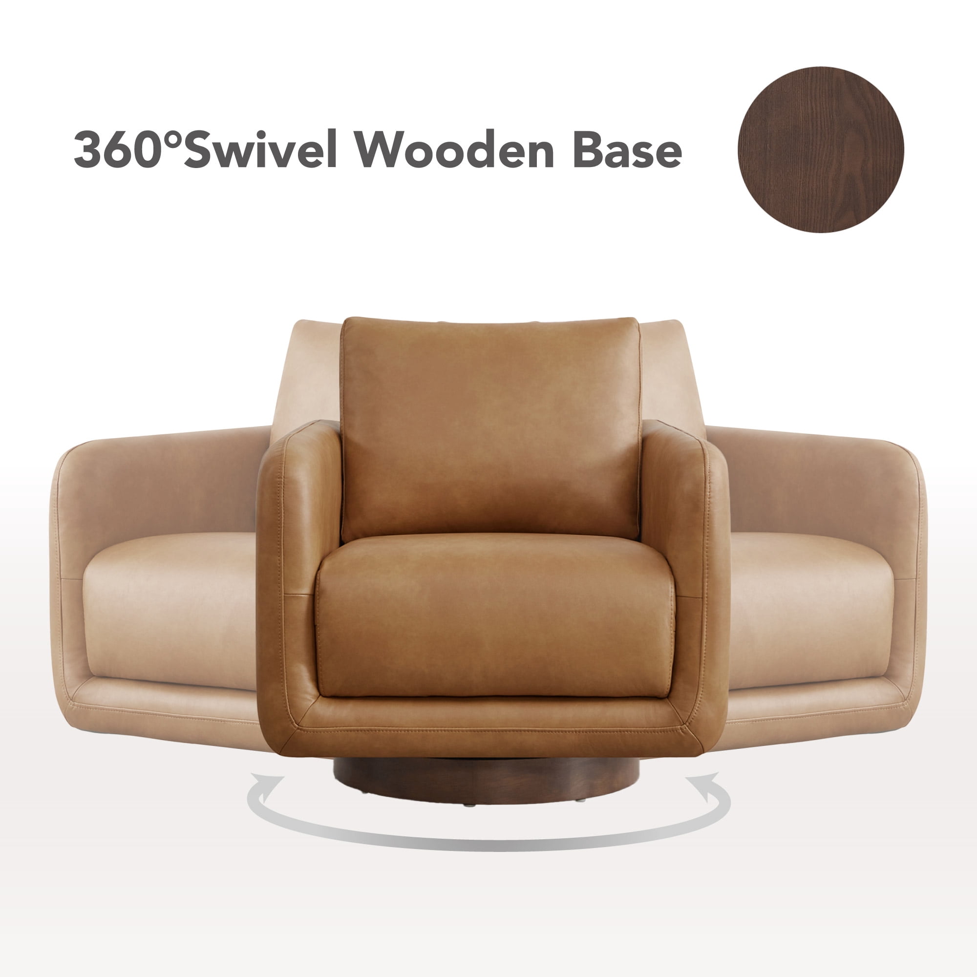 Spruce & Spring Upholstered Swivel Accent Chair with Back Cushion Single, Brown