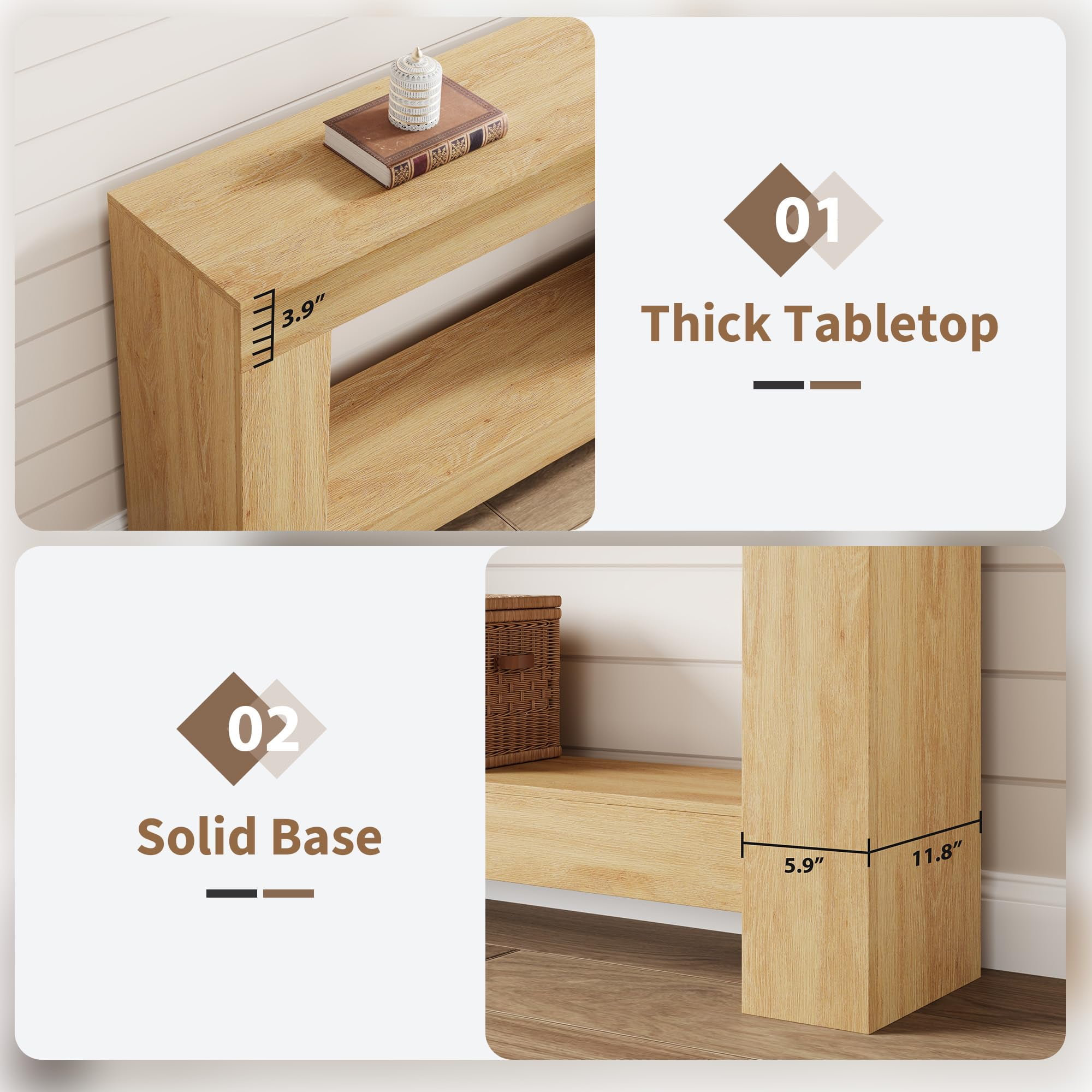 Farmhouse Console Table for Entryway – 2-Tier Wooden Sofa Table with Storage – Long Hallway Table – Durable Dining Room Accent –Wood Color 1.2 Meters