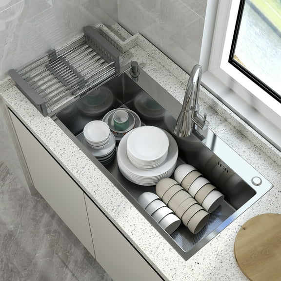 28" x 18" Undermount Kitchen Sink Silver Stainless Steel Single Sink Modern Durable Kitchen Essentials With Accessories