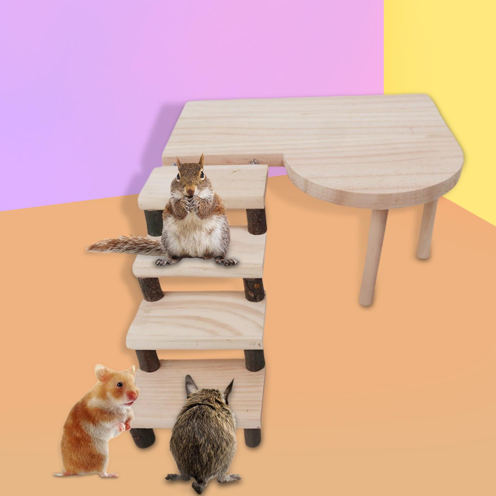 EHJRE Two Layers Hamster Platform with Climbing Ladder Cage Accessories Pine Toys Bridge Climbing Kits for Small Animal Parrot Rat Parakeet Gerbil