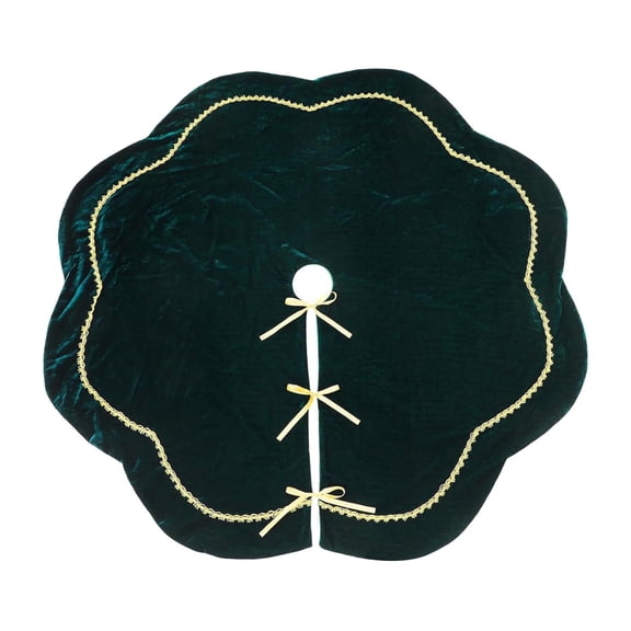 Green Velvet Christmas Tree Skirt For Tree Decoration 90Cm Size Holiday Season Accent
