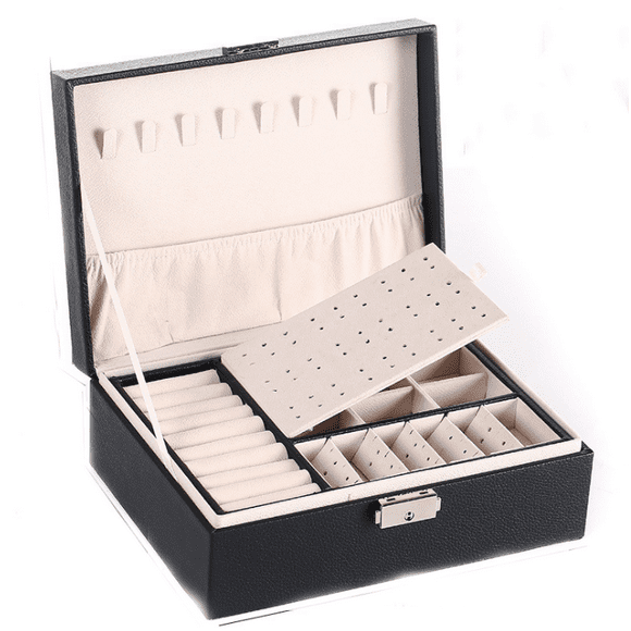 SINOYYONM Double-layer leather jewelry box, earrings, earrings, jewelry storage box, multi-function large jewelry box