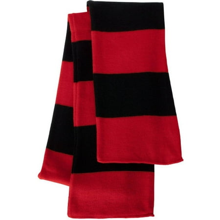 Diagonal Stripe Scarf - Sportsman - Rugby Striped Knit Scarf, Red Black