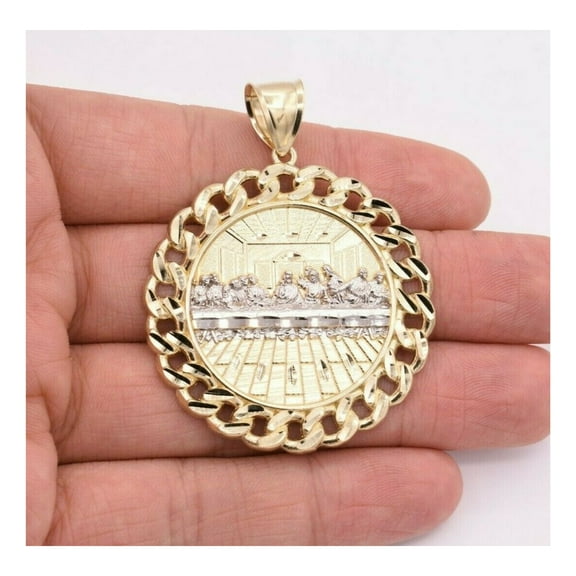 Last Supper Medallion Miami Cuban Pendant Unisex Adult 10K Yellow White Gold, 11.50 Gr - GOLDUM NYC