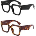 thumbnail image 2 of JM 2 Pack Oversized Square Trendy Blue Light Blocking Reading Glasses for Women, Big Wide Fashion Computer Readers, 2 of 6