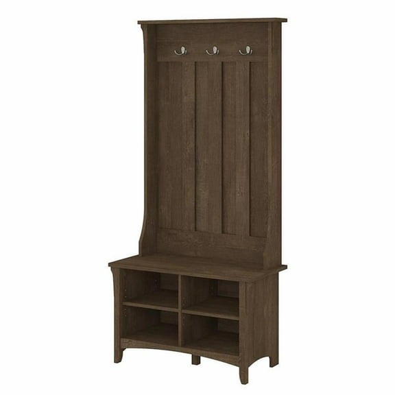 Bowery Hill Furniture Salinas Hall Tree with Shoe Storage Bench in Ash Brown