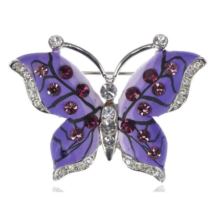 Austrian Crystal Butterfly Flower - Burgundy Rose Purple Austrian Crystal Rhinestone Butterfly Fashion Pin Brooch