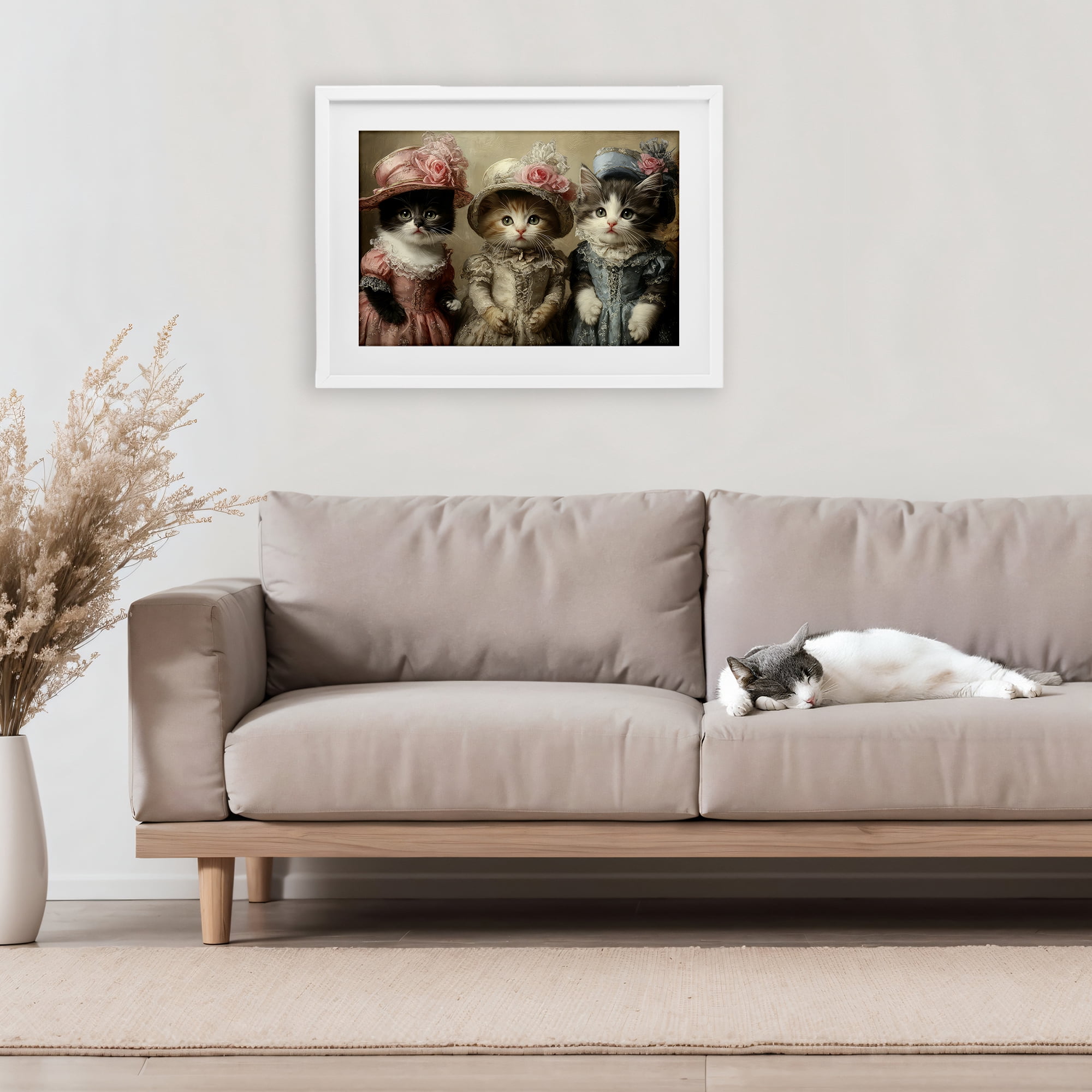 Stupell Industries Vintage Dress Cats White Framed Print Under Glass, design by The Wands Want