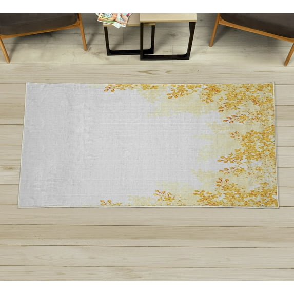 Flower Decorative Rug, Framing Lilac Flowers in Blossom Vernal Season Soothing Color Shades Art, Quality Carpet for Bedroom Dorm and Living Room, 6 Sizes, Marigold White, by Ambesonne