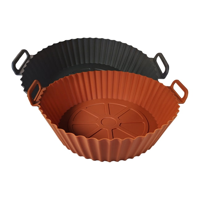 Hioecau Doublure de Friteuse Ronde en Silicone de 8 Pouces à Double Poignées Antiadhésive de Qualité Alimentaire Résistante à la Chaleur Lavable au Lave-Vaisselle Plateau de Cuisson Réutilisable pour Four Panier Bol Fournitures de Cuisine