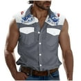 thumbnail image 1 of Camisas de Cuello para los Hombres de Moda Casual Imprimir Turndown Cuello sin Mangas Bolsillos Deportivos Tanque, Ligero Top de Verano, 1 of 5
