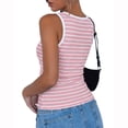 thumbnail image 3 of longantii Tank Tops For Women Ribbed Knit Round Neck Striped Camis, Slim Side Ruched Stretchy Blouses, Casual Daily Summer Sleeveless Tops Pink, 3 of 4