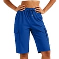 thumbnail image 6 of Besolor Womens Running Shorts High Waist Elastic Drawstring Lightweight Quick Dry Casual Athletic Workout Knee Length Shorts with Pocket, 6 of 7