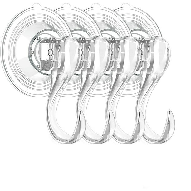 4 paquetes de ganchos con ventosa, fuerte poder de succión, plástico duro transparente, extraíble y reutilizable, antiagua caliente para ducha, baño, vidrio, puerta, ventanas, cocina