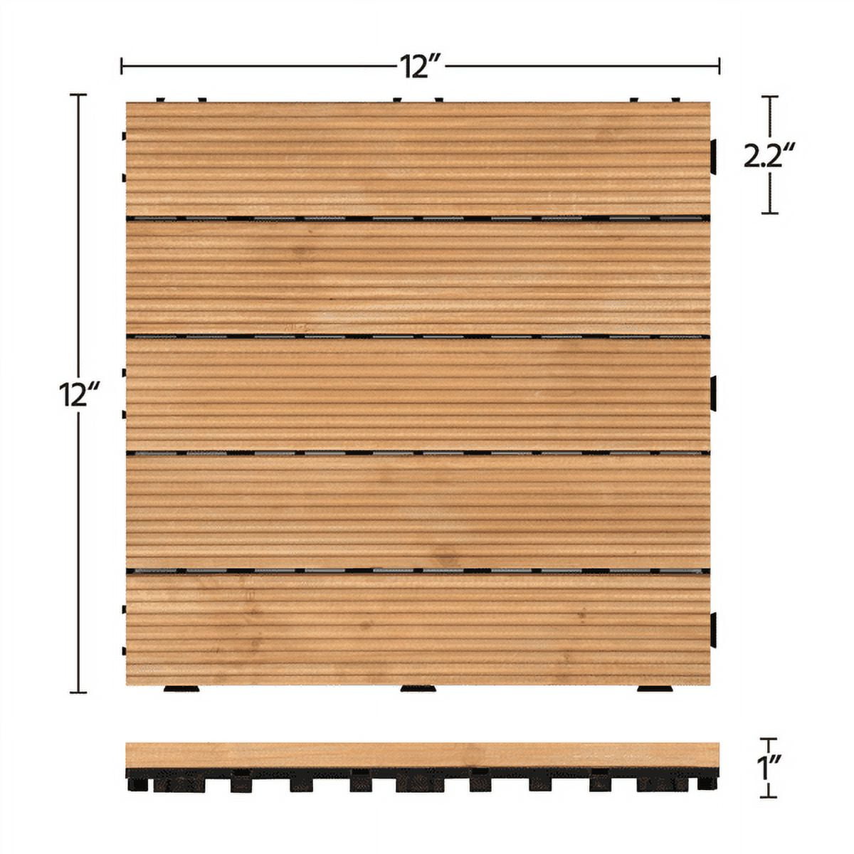 Alden Design Indoor & Outdoor Wood Flooring 12" x 12" Tiles for Patio Garden, 27 Pieces, Natural Wood