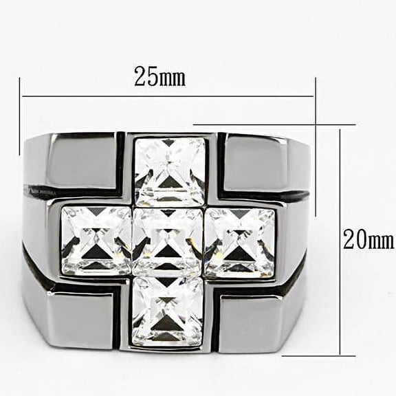 TK919 - High polished (no plating) Stainless Steel Ring with Top Grade Crystal in Clear
