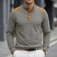 thumbnail image 1 of Ceisia Men's Loose Fit Long Sleeve Henley Shirts with Waffle Knit and Shoulder Color Block Patchwork, Stretch Blend Stand Collar Casual Tops Gifts, 1 of 5