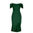 thumbnail image 5 of Cagogo Womens Sexy Bodycon Party Dress Elegant Off The Shoulder Pearls Strap Midi Dress Irregular Ruffle Hem Cocktail Dresses, 5 of 7